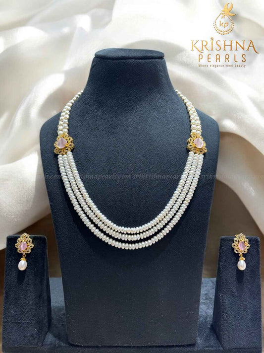 Rose Quartz Broch With Pearl Necklace Set