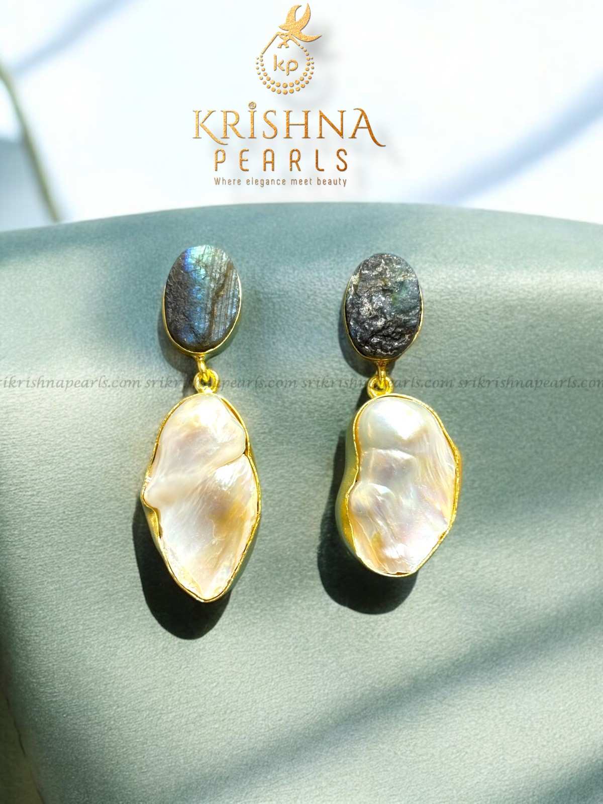 Baroque Pearl With Bornite Stone Studded Hangings