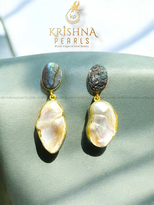 Baroque Pearl With Bornite Stone Studded Hangings