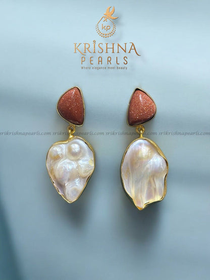 Sand Stone Studded With Baroque Pearl Hangings