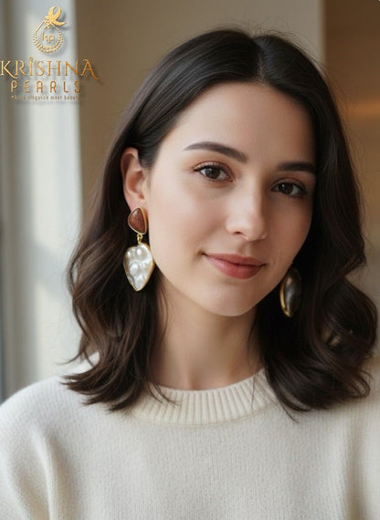 Sand Stone Studded With Baroque Pearl Hangings