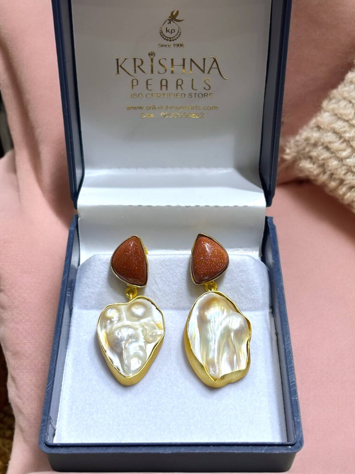 Sand Stone Studded With Baroque Pearl Hangings