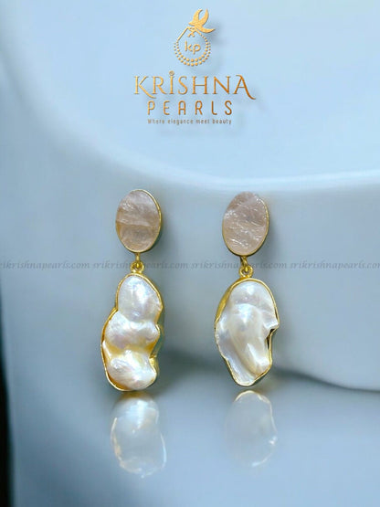 Rose Quartz Studded With Baroque Pearl Hangings