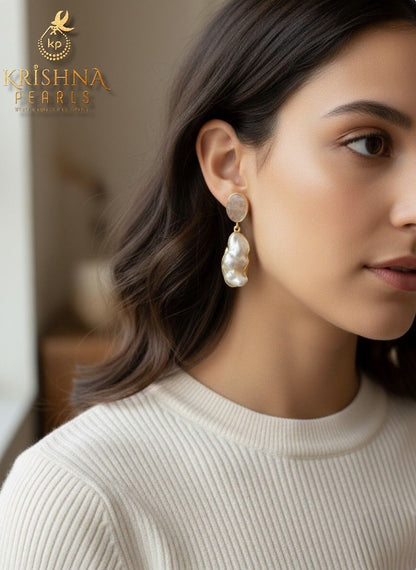 Rose Quartz Studded With Baroque Pearl Hangings