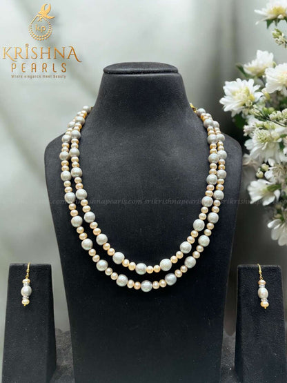 Multicolour Grey & Pink Double Line Pearls Necklace Set