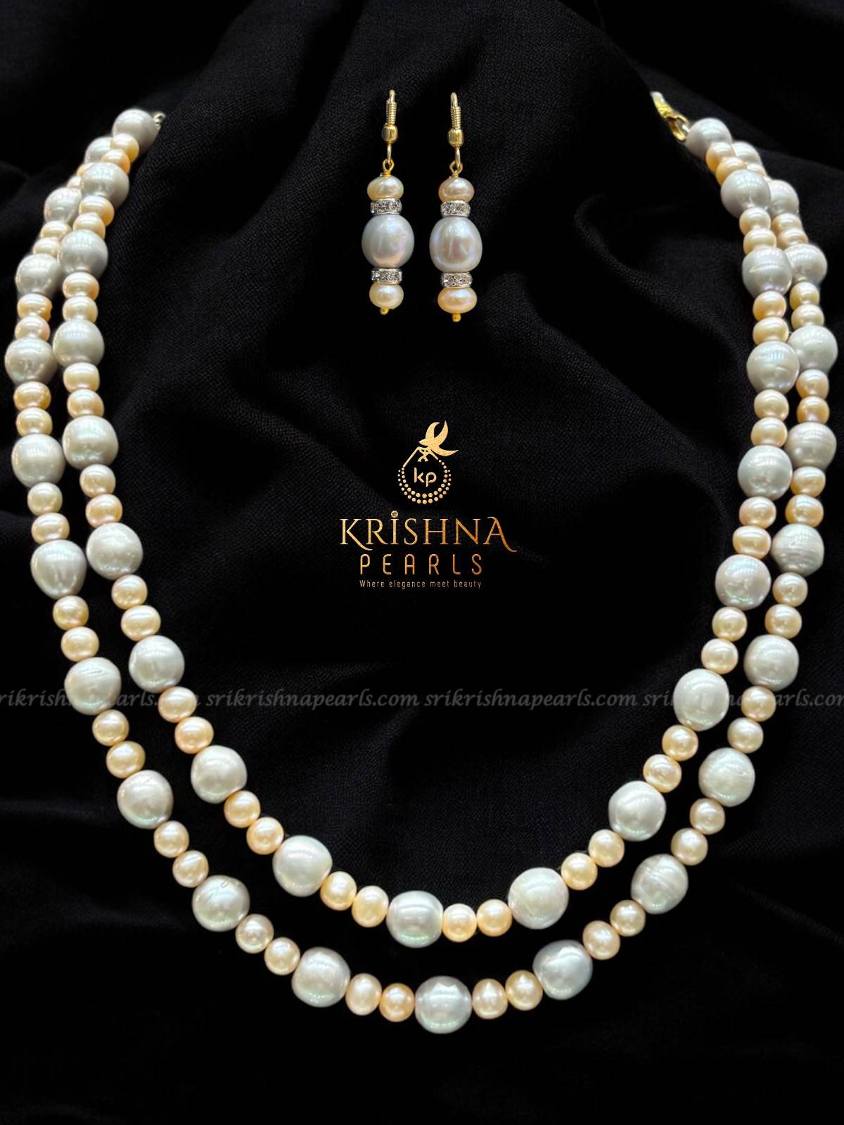 Multicolour Grey & Pink Double Line Pearls Necklace Set