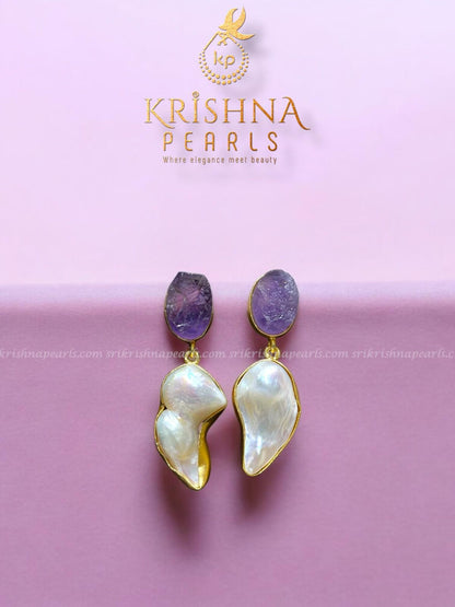 Amethyst Stone Studded With Baroque Pearl Hangings