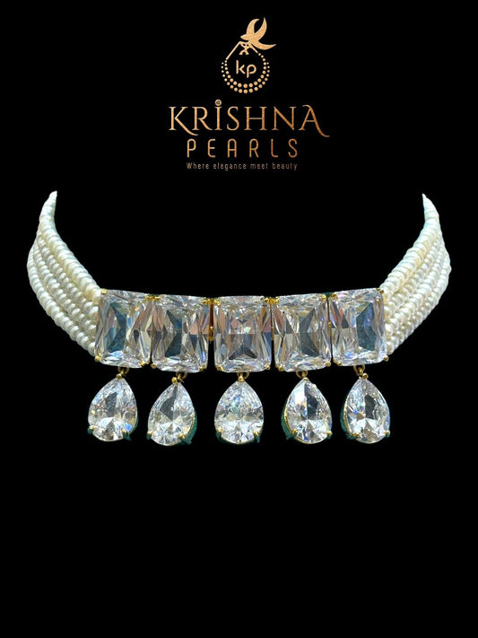 Exclusive CZs Studded Four Line Seed Pearls Choker Set