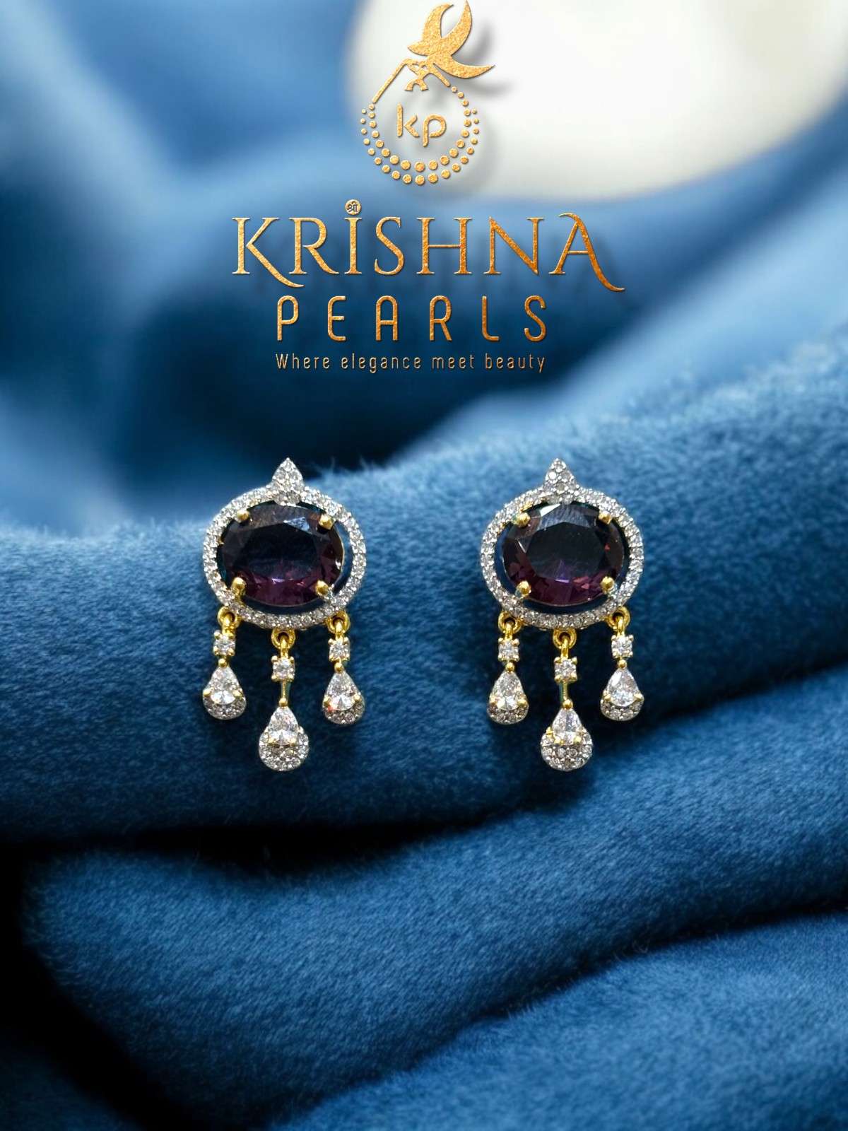 Amethyst Studded Three Line Pearls Choker Set