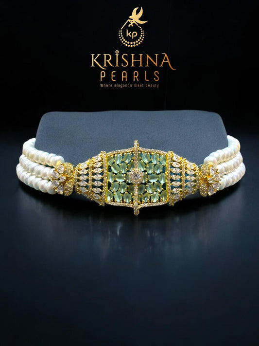 Beautiful Russian Emerald Studded Three Line Choker Set