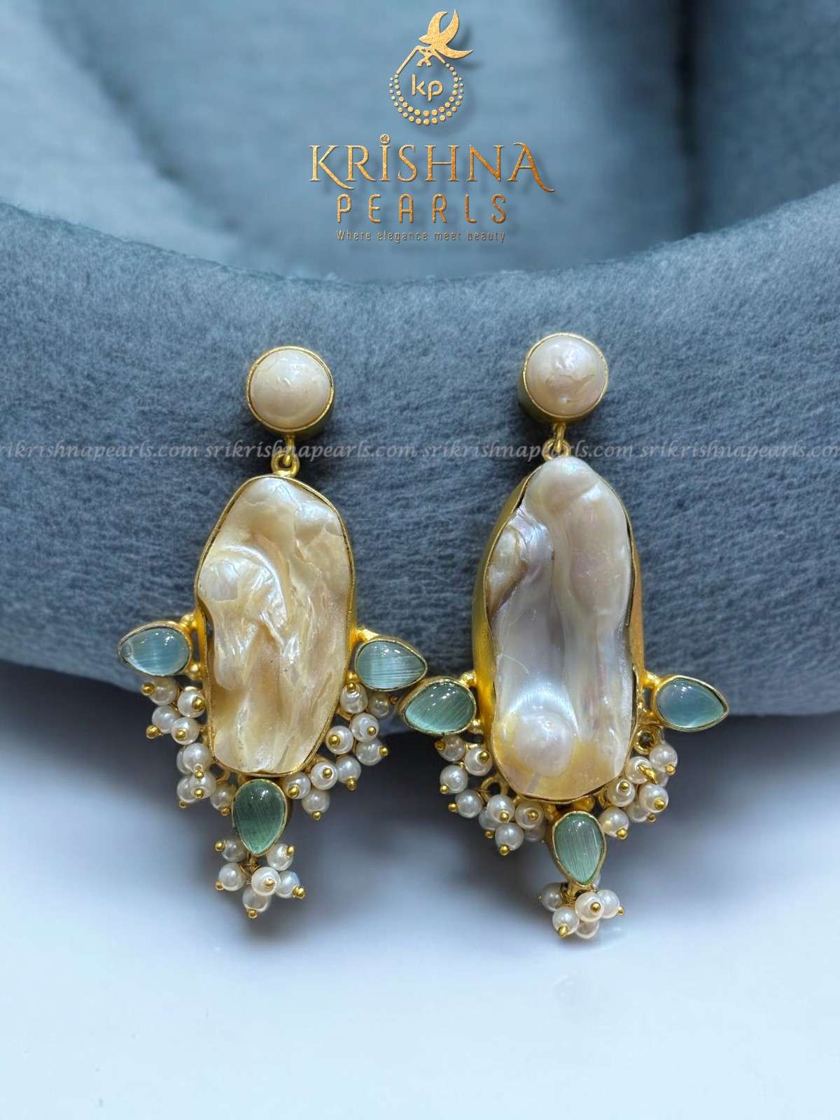 Blue Mirage Baroque Pearls Studded Hangings