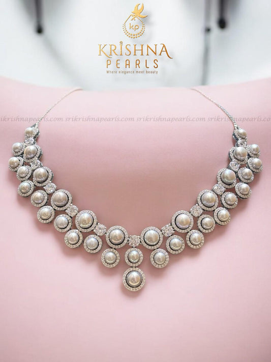 Exquisite Luxurious Grey Freshwater Pearl Necklace Set | Authentic Hyderabadi Pearls by Sri Krishna Pearls