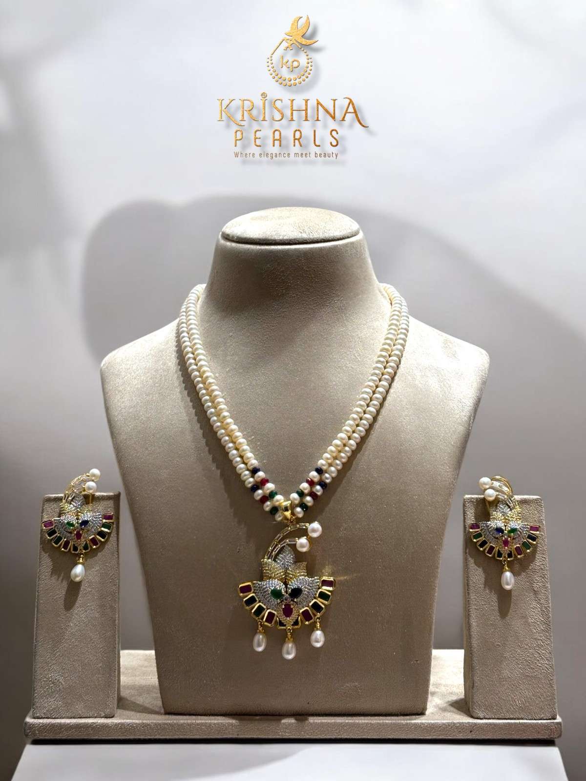 Exclusive Pearls Studded Double Layer Necklace Set