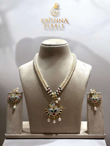 Exclusive Pearls Studded Double Layer Necklace Set