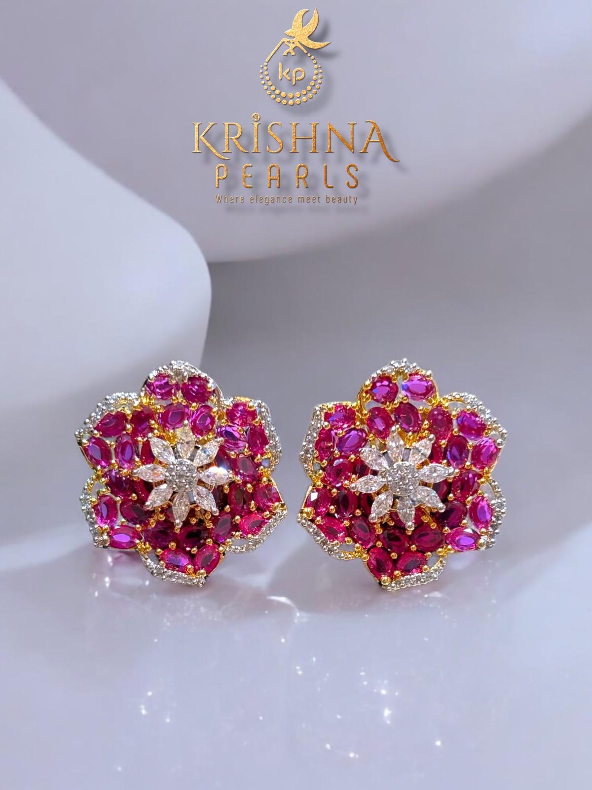 Scarlet Petal Elegance With Pearls Three Row Necklace Set