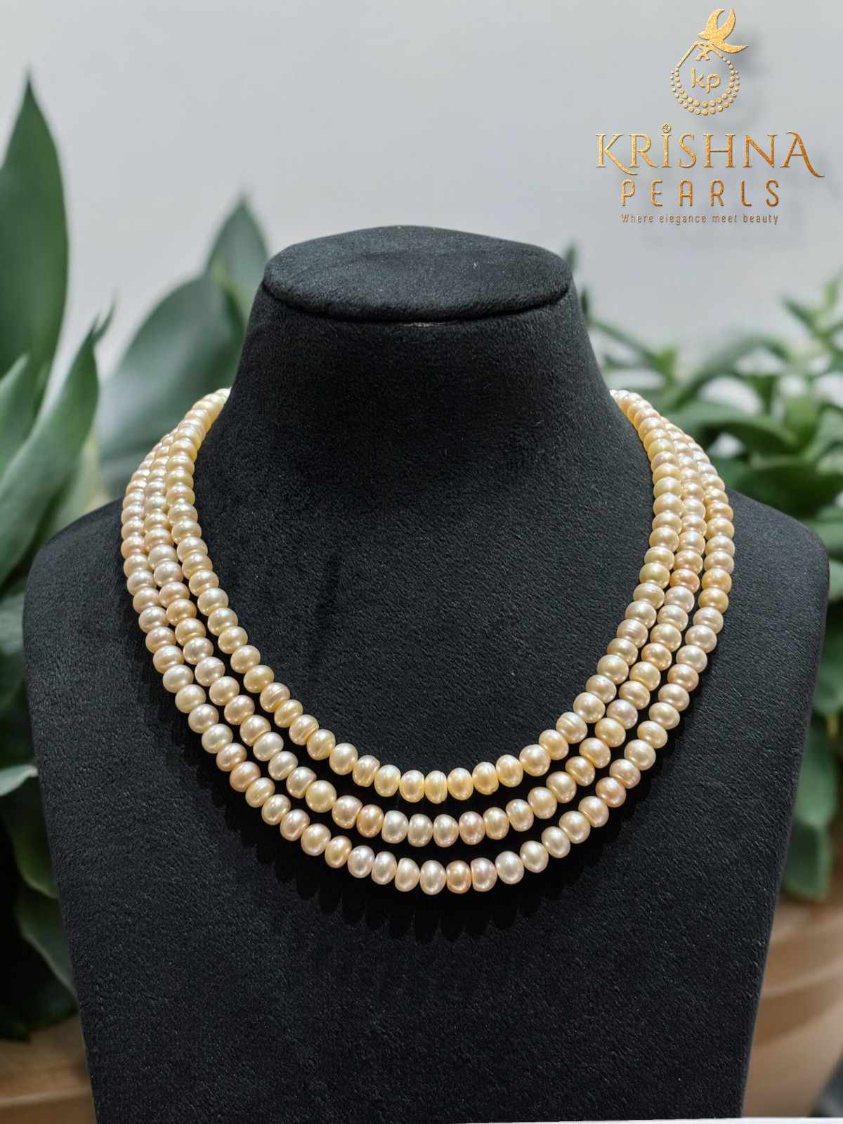 Beautiful White & Pink Three Layer Pearls Necklace