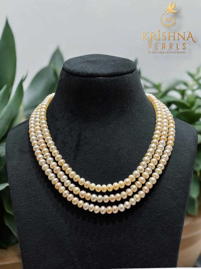 Beautiful White & Pink Three Layer Pearls Necklace