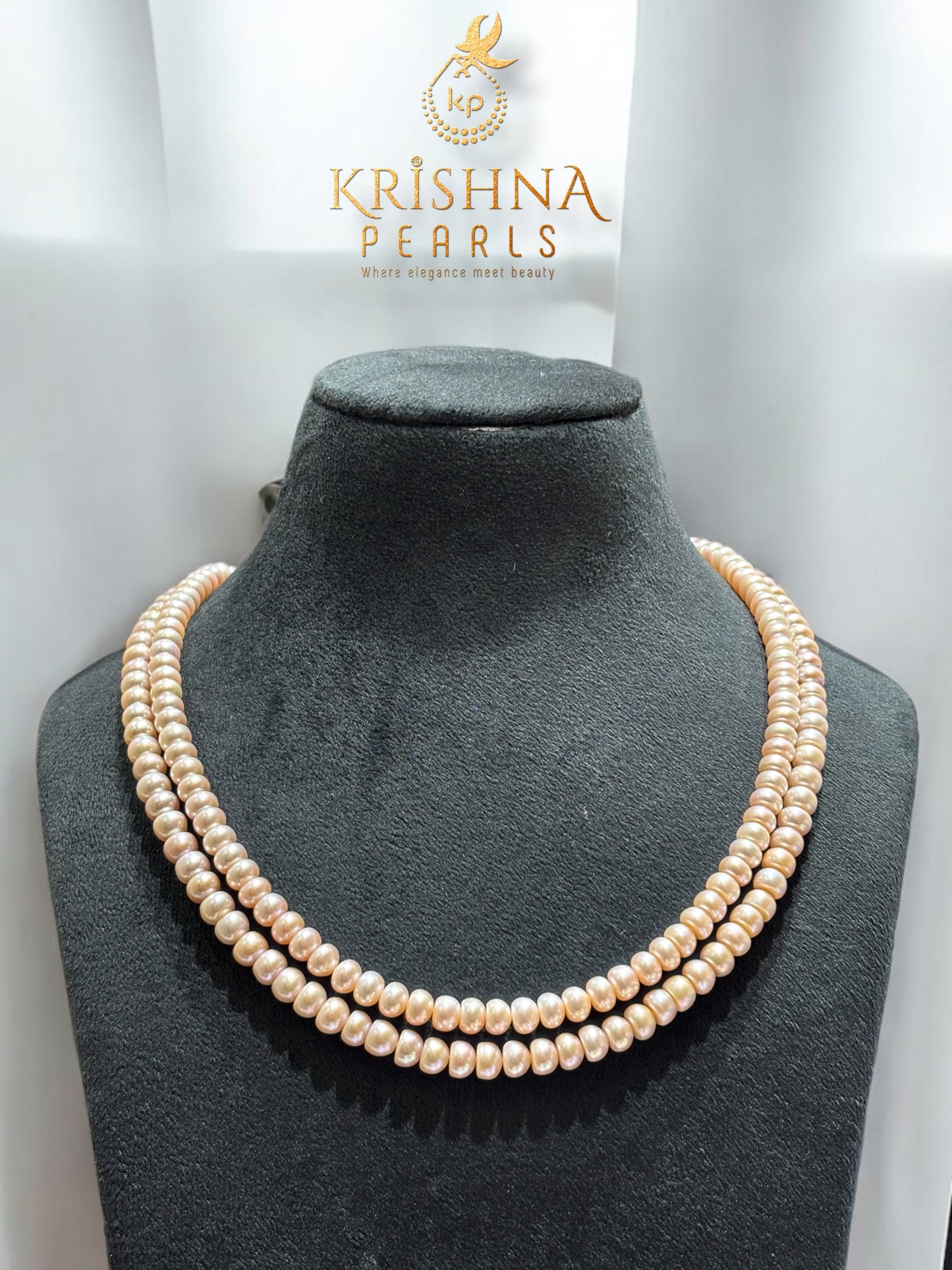 Simple & Elegant Lavender Pink Pearls Plain Double Line Necklace 7-8MM