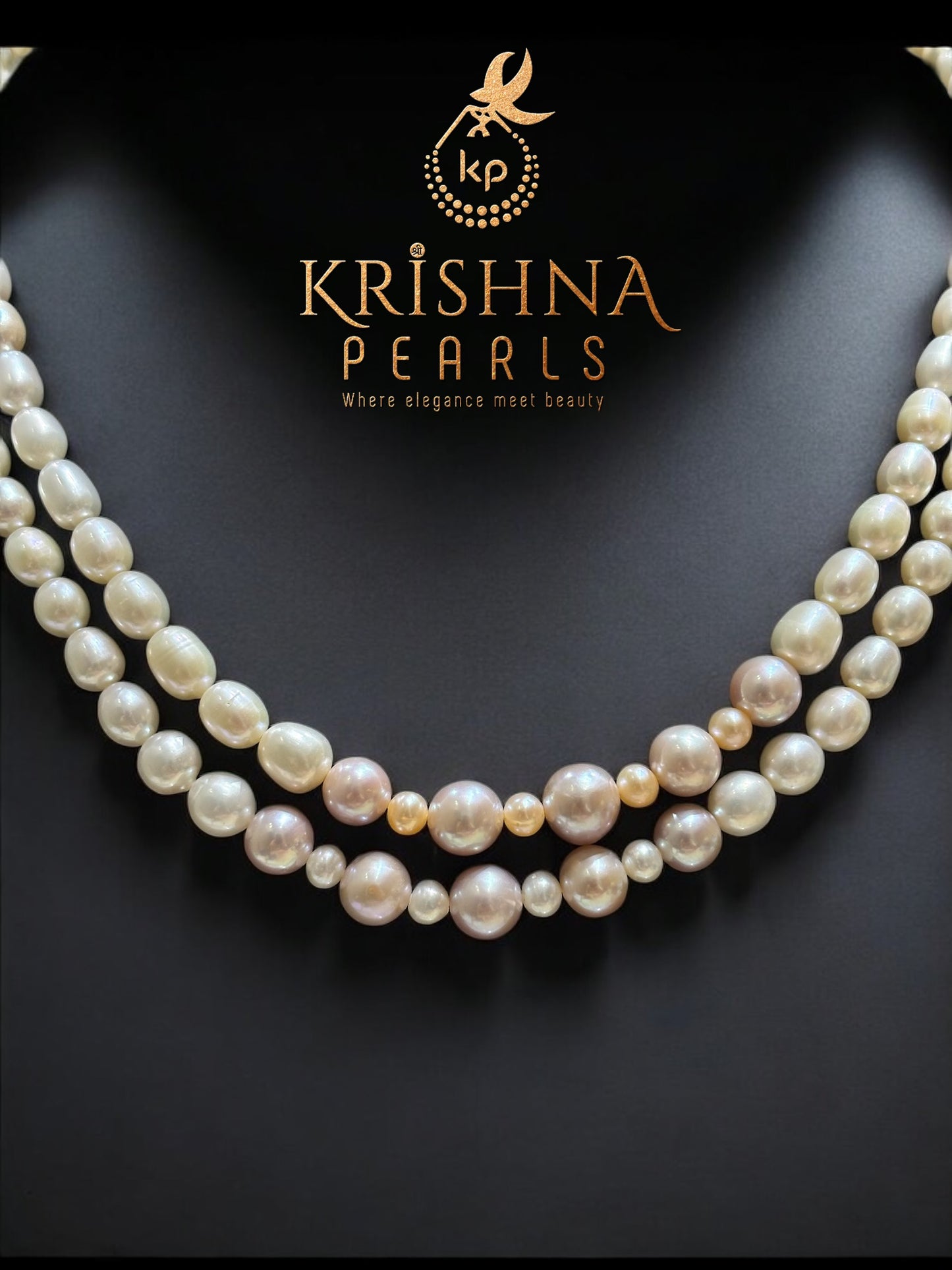 Royal Pearls With Gradient Double Layer White Pink & Peach Long Necklace