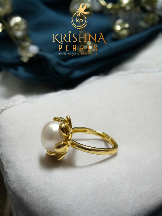 Lotus Blossom Pearl Studded Finger Ring