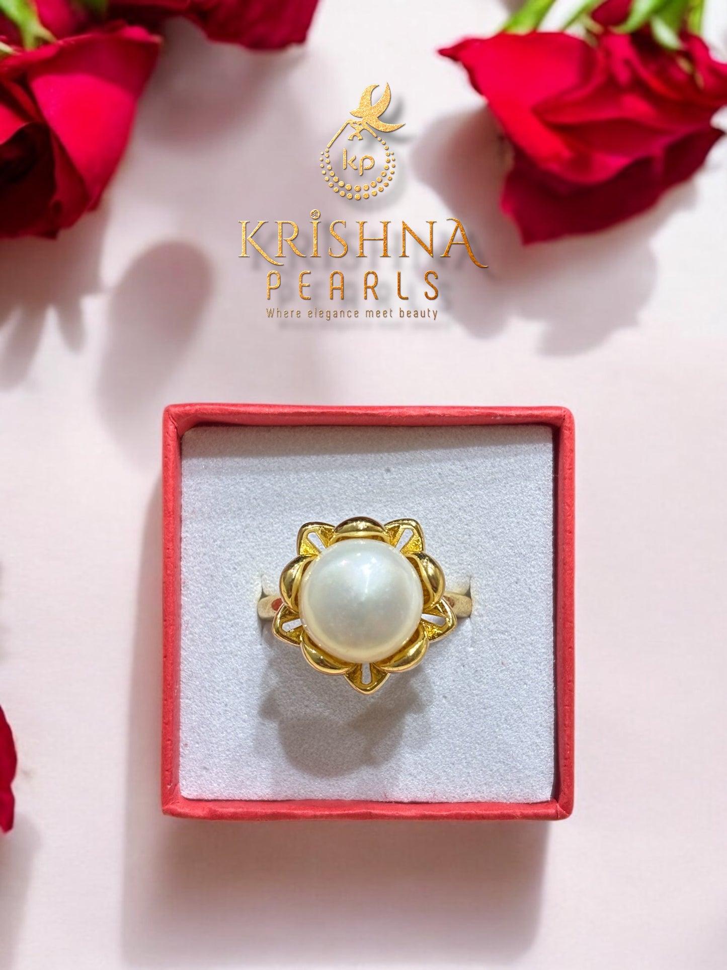 Adjustable Pearl Studded Finger Ring