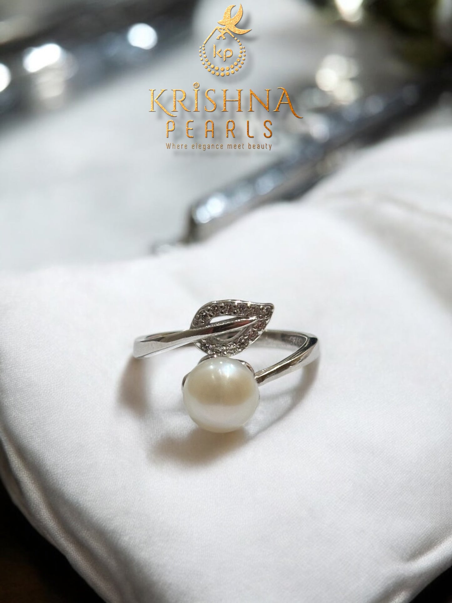 92.5 Silver Pearl Finger Ring Adjustable