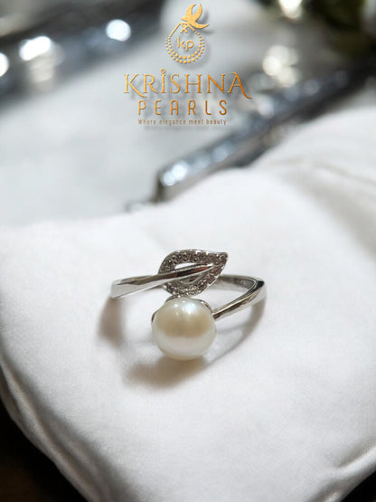 92.5 Silver Pearl Finger Ring Adjustable