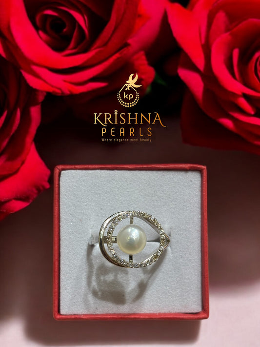 92.5 Silver Pearl Finger Ring Adjustable