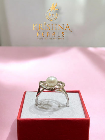 92.5 Silver Pearl Finger Ring Adjustable
