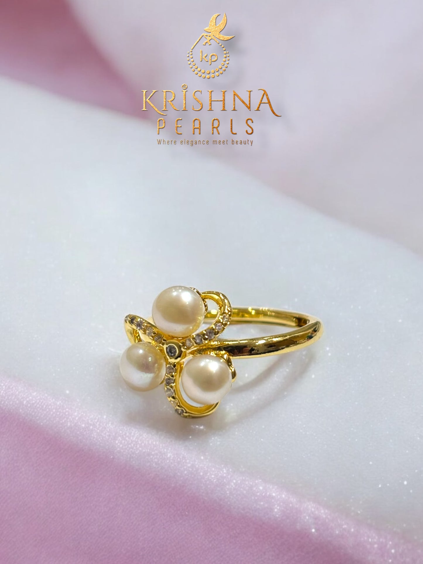 Trinity Pearls Studded Adjustable Size Finger Ring