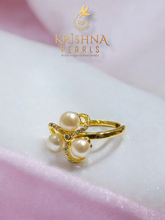 Trinity Pearls Studded Adjustable Size Finger Ring