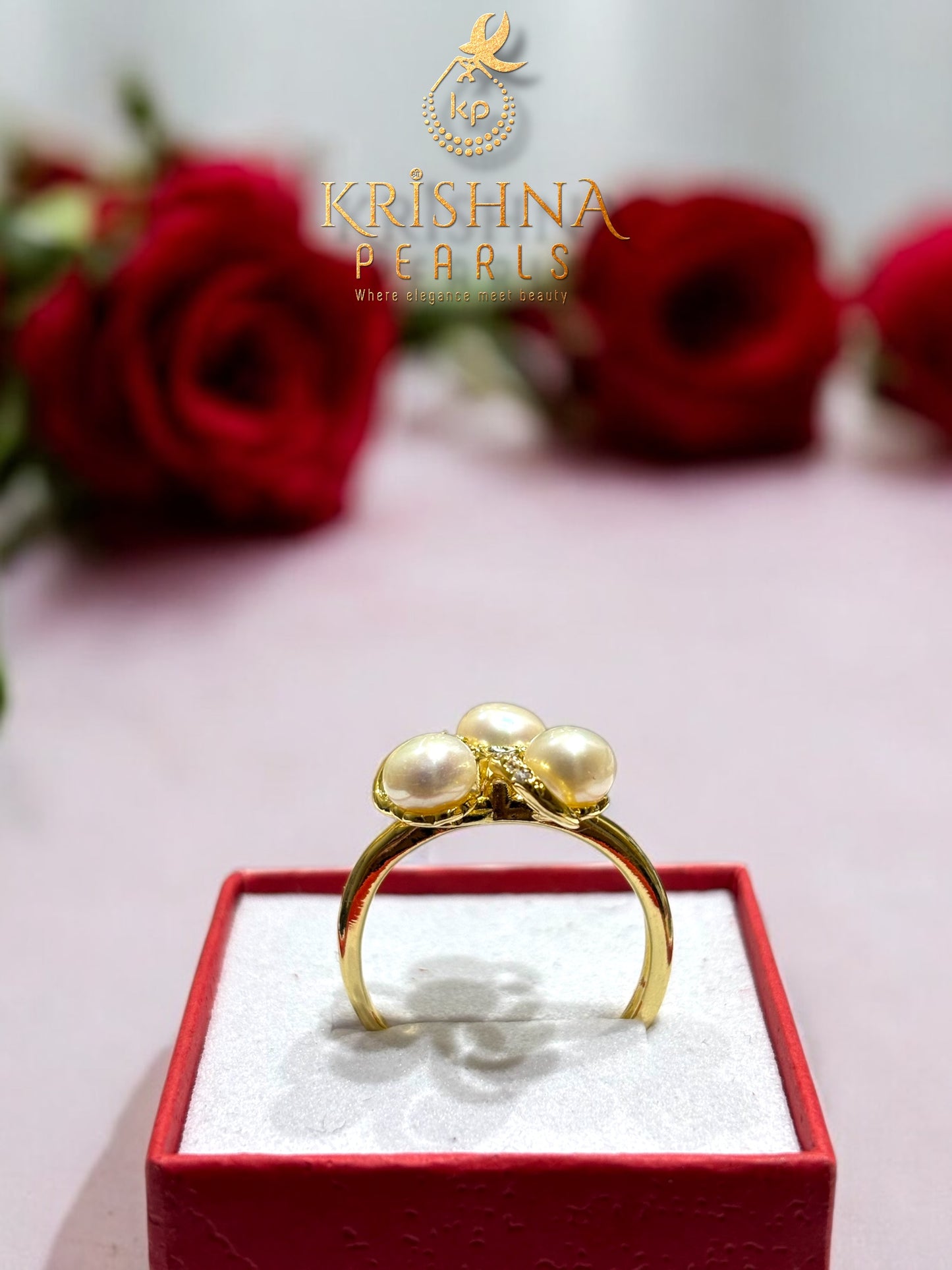 Trinity Pearls Studded Adjustable Size Finger Ring