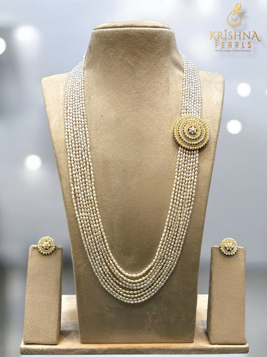 Luxurious Long Rice Pearls Necklace Set - Designed By Customer Divya
