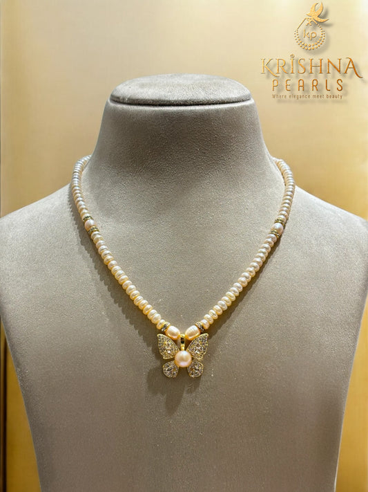 Beautiful Butterfly With Natural Pink Pearls Necklace