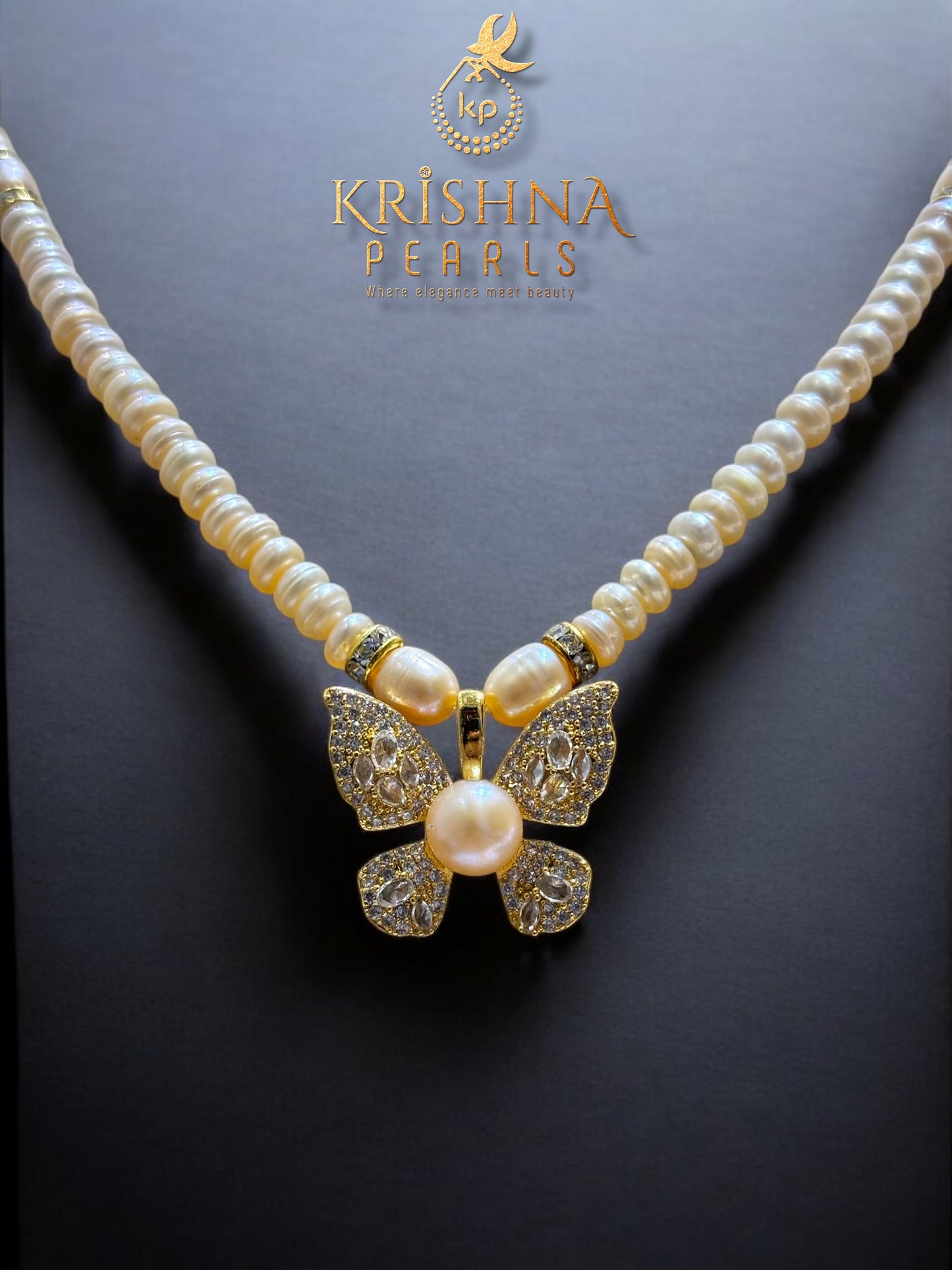 Beautiful Butterfly With Natural Pink Pearls Necklace