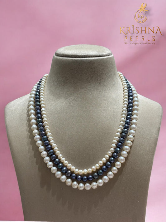 Simple Classy Black & White Round Gradient Plain Pearls Necklace