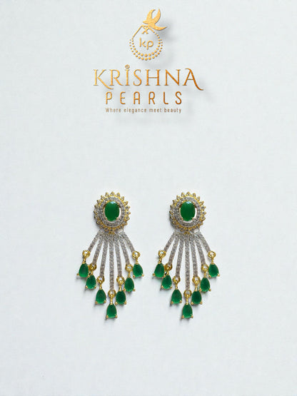 Luxurious Emerald Studded Pendent With Button Pearls Necklace Set