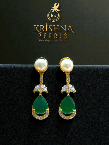 Royal Green Button Big Pearls Necklace Set