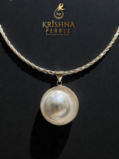 Classy 92.5 Silver Chain With Enormous Baroque Pearl Pendent