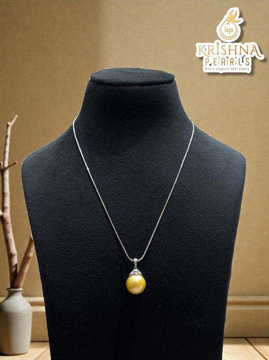 Lustrous Big Golden Pearl Pendent With 92.5 Silver Chain