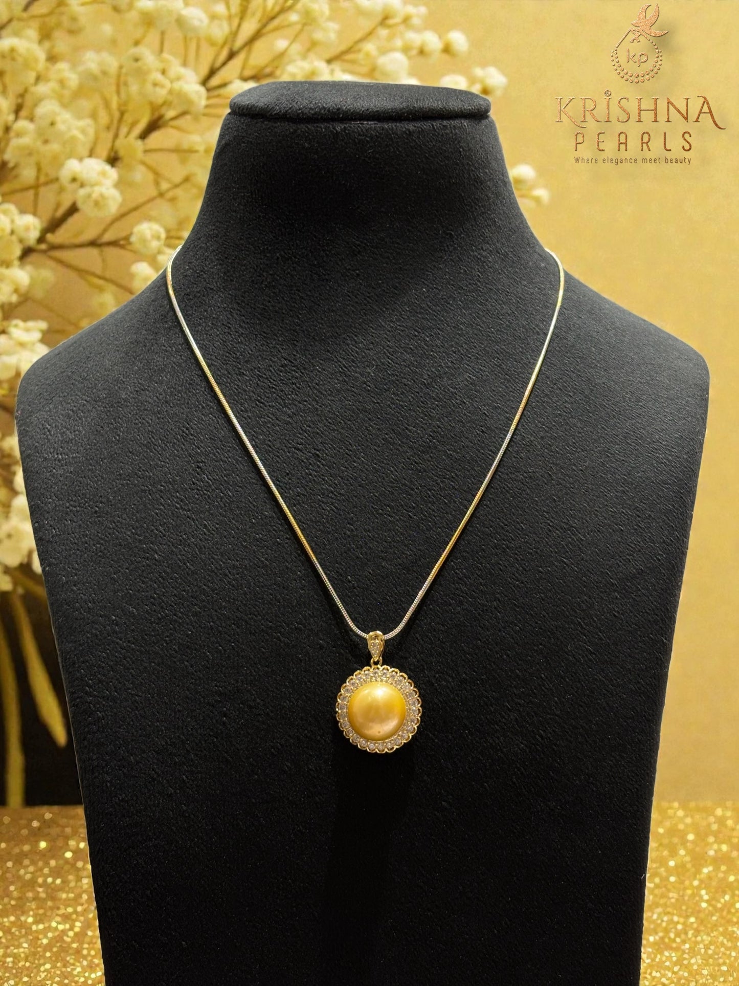 Lustrous Golden Big Pearls Pendent with 92.5 Silver Chain