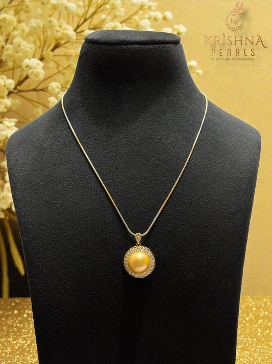 Lustrous Golden Big Pearls Pendent with 92.5 Silver Chain