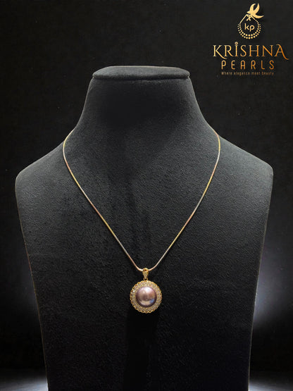 Lustrous Lavender Big Pearl Pendent with 92.5 Silver Chain