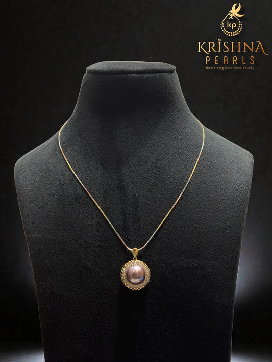 Lustrous Lavender Big Pearl Pendent with 92.5 Silver Chain