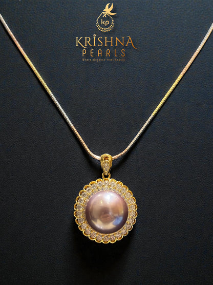 Lustrous Lavender Big Pearl Pendent with 92.5 Silver Chain