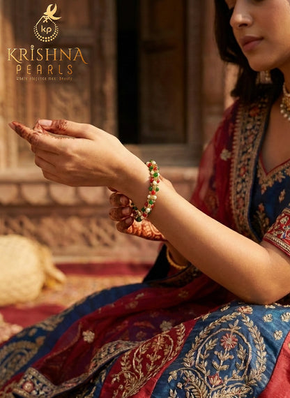 Traditional Seed Pearls Coral & Emerald Beads Bangles