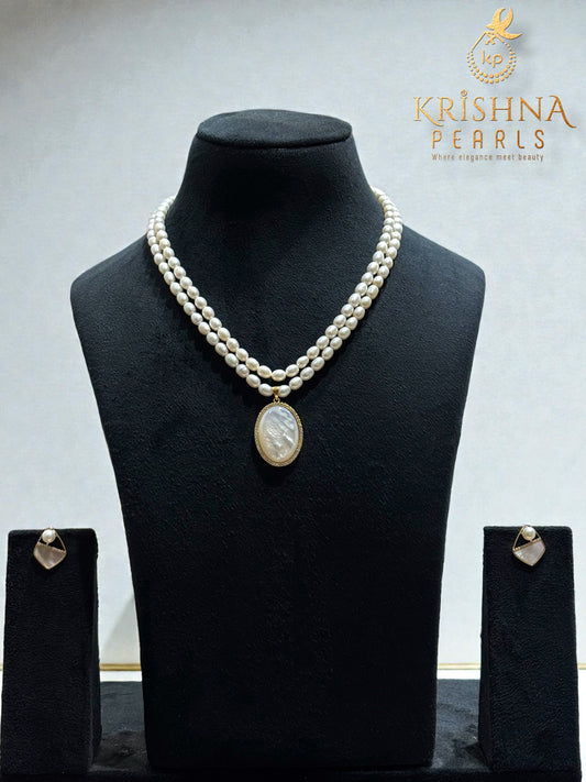 Elegant Pearl Pendent With Double Layer Pearls Necklace Set