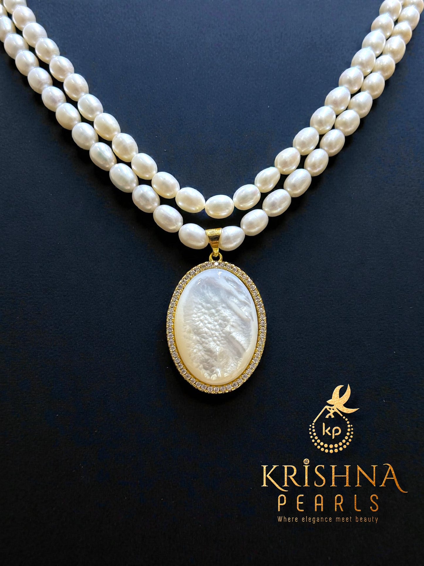 Elegant Pearl Pendent With Double Layer Pearls Necklace Set