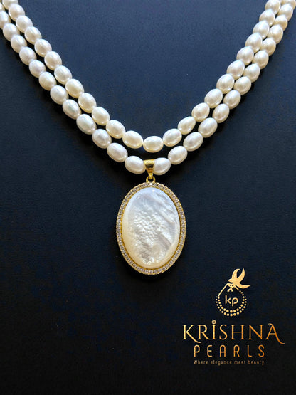 Elegant Pearl Pendent With Double Layer Pearls Necklace Set