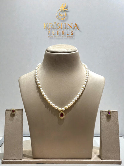 Beautiful Red Stone Studded Pearls Necklace Set